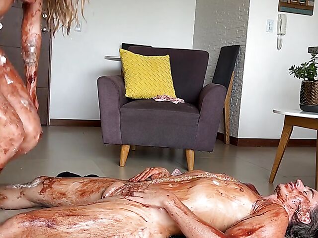 Wet and messy couple Joana and Lee getting dirty