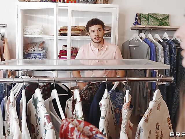 Sniffing panties in the boutique and fucking Christie Stevens and Laney Grey in a hot threesome