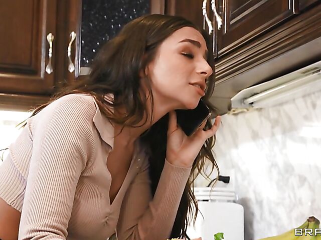 Kitchen anal with natural brunette April Olsen