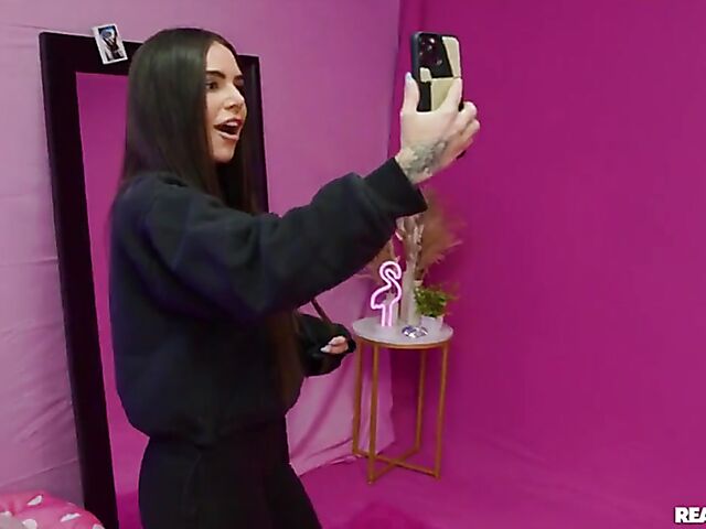 Horny fake tits babe Suttin gets her pussy ready for Jmac's meat