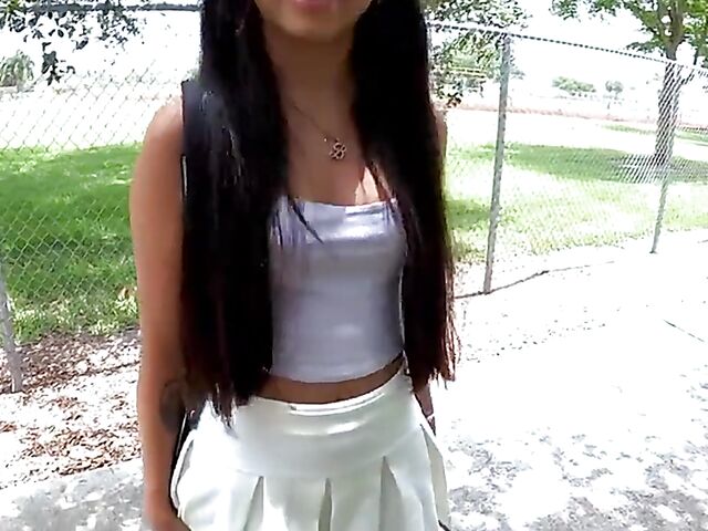 Petite brunette with small tits Bianca Bangs gets railed in Miami