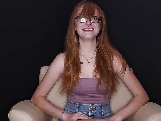 Nerdy redhead teen blowbang swallow and facial party with Amber Stark