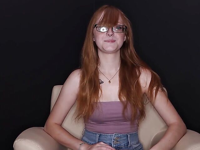 Nerdy redhead teen blowbang swallow and facial party with Amber Stark