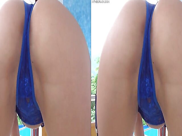 Babe in stockings Penelope Woods spreading ass and pussy in VR 3D video