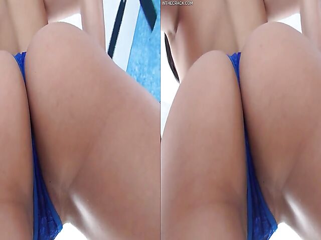 Babe in stockings Penelope Woods spreading ass and pussy in VR 3D video