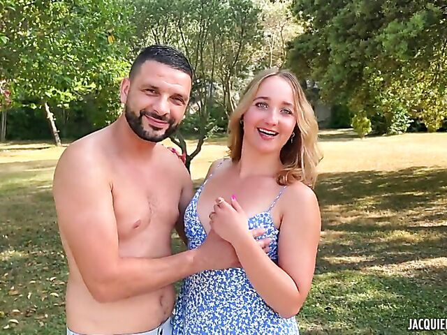 Outdoor threesome with cute French teen Chloe