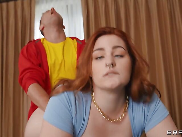 FFM strapon threesome with big breasted Abigaiil Morris and Maddie May