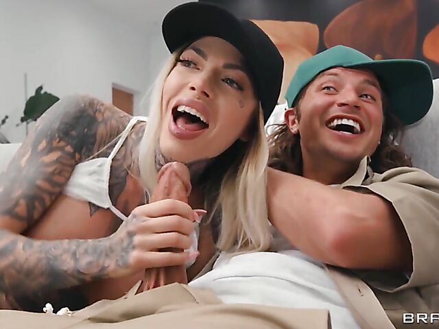 Popcorn and big tit threesome with Jasmine Wilde and Chantal Danielle