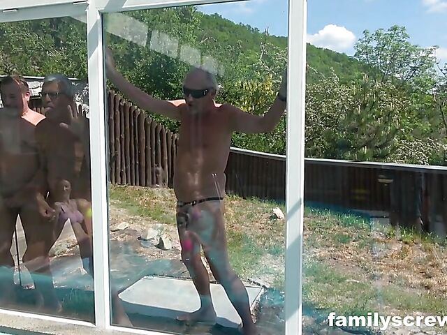 Old and young pool orgy in the middle of the summer