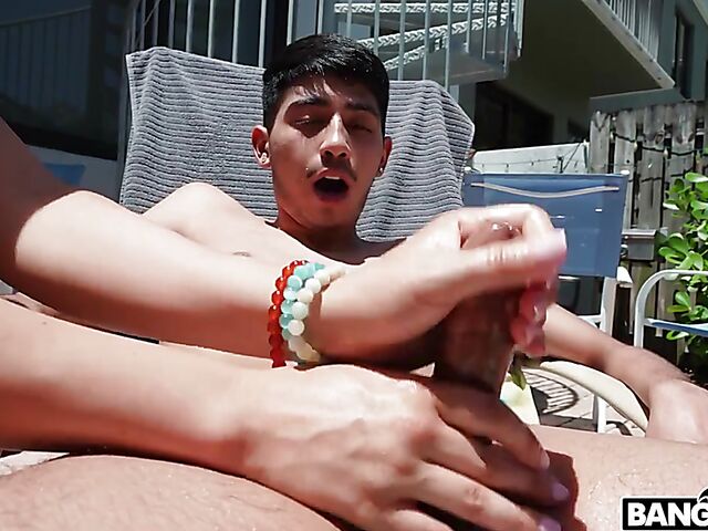 Bikini-clad latina MILF Demi Diveena turns on a boy by the pool