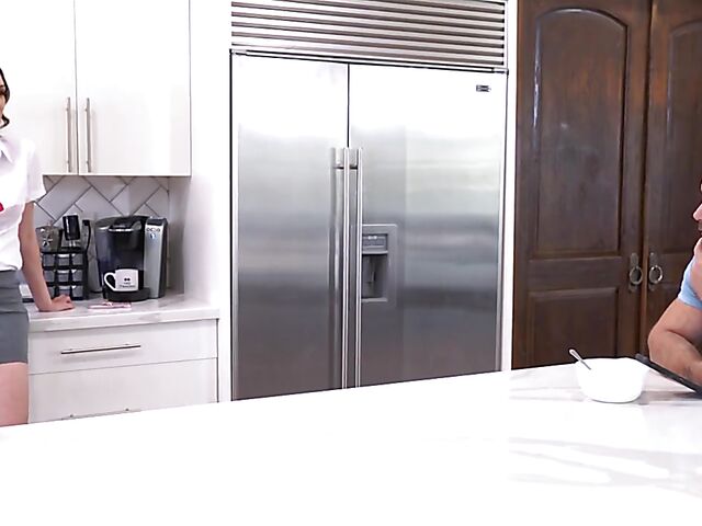 Slim MILF with fake tits Artemisia Love takes off her short skirt in the bedroom and gets fucked