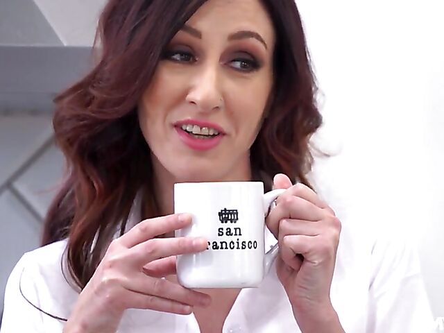 Slim MILF with fake tits Artemisia Love takes off her short skirt in the bedroom and gets fucked