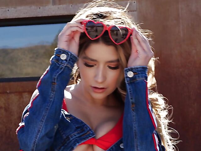 Outdoor solo in red bikini with shameless Gina Marie