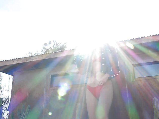 Outdoor solo in red bikini with shameless Gina Marie