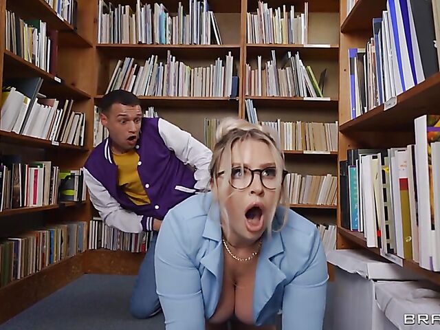 FFM library fuck with bespectacled Blake Blossom and Jenna Starr