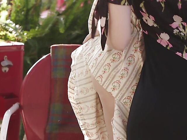 Charlotte Stokely lesbian loving in the garden with redhead Maya Kendrick