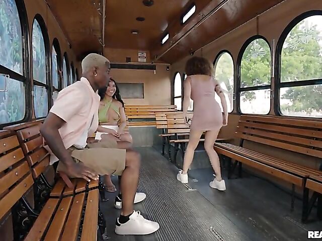 Interracial FFM public bus sex with nasty girls Kira Perez and Ameena Greene