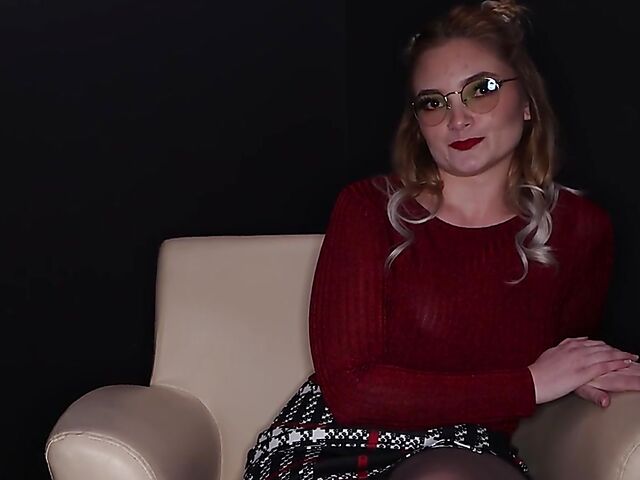 Four-eyed blow bang slut with massive tits Sabrina May loves cum on face