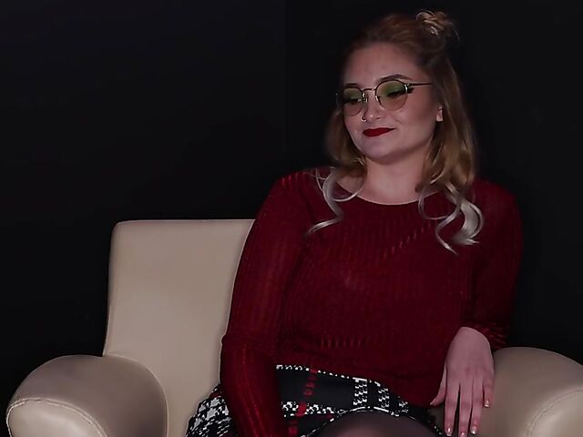 Four-eyed blow bang slut with massive tits Sabrina May loves cum on face