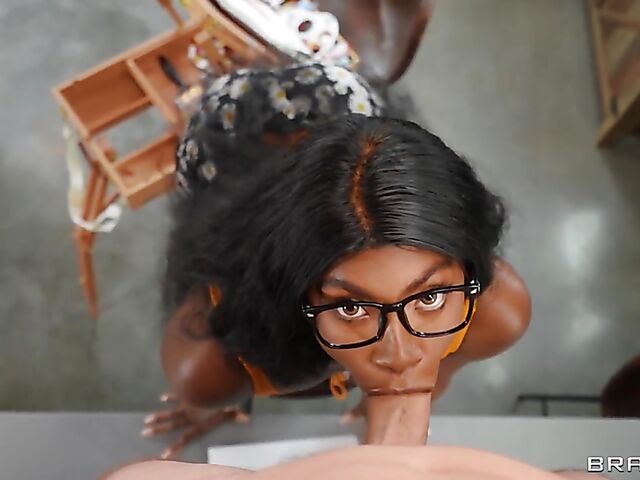 Curious ebony sculptor with glasses Amari Anne gets her black pussy filled