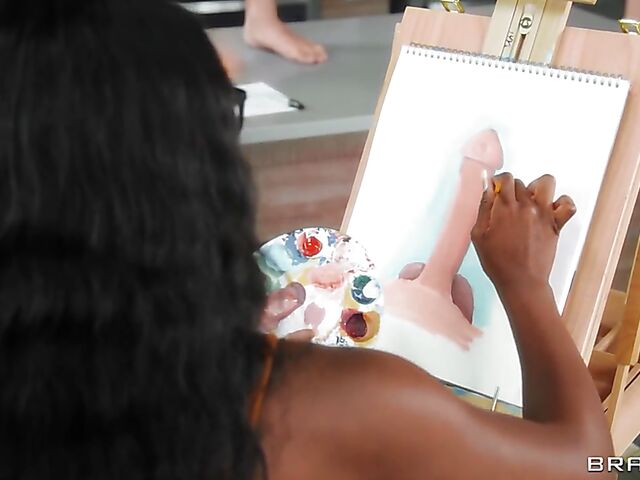 Curious ebony sculptor with glasses Amari Anne gets her black pussy filled