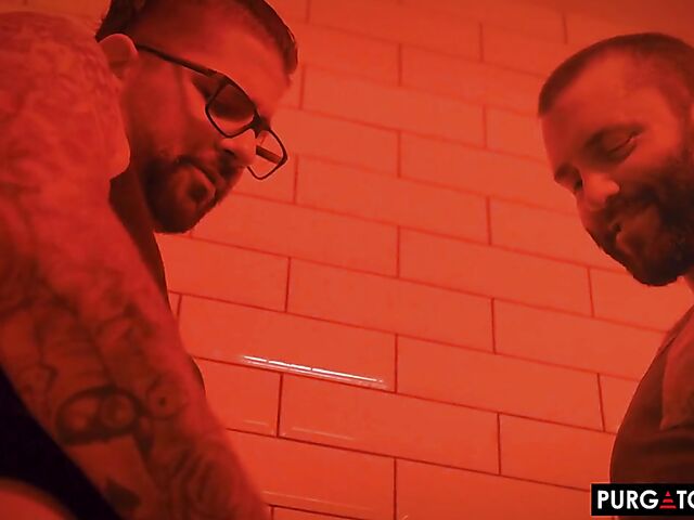 Bathroom threesome anal in the dark with inked Eden Ivy