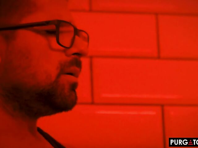 Bathroom threesome anal in the dark with inked Eden Ivy