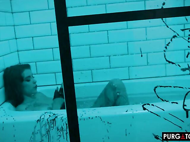 Bathroom threesome anal in the dark with inked Eden Ivy