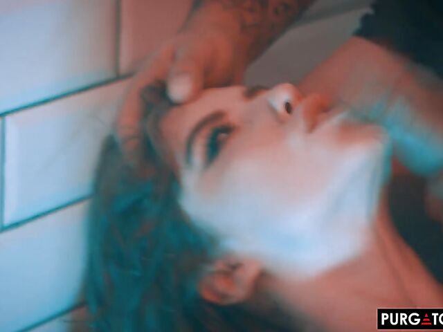 Bathroom threesome anal in the dark with inked Eden Ivy