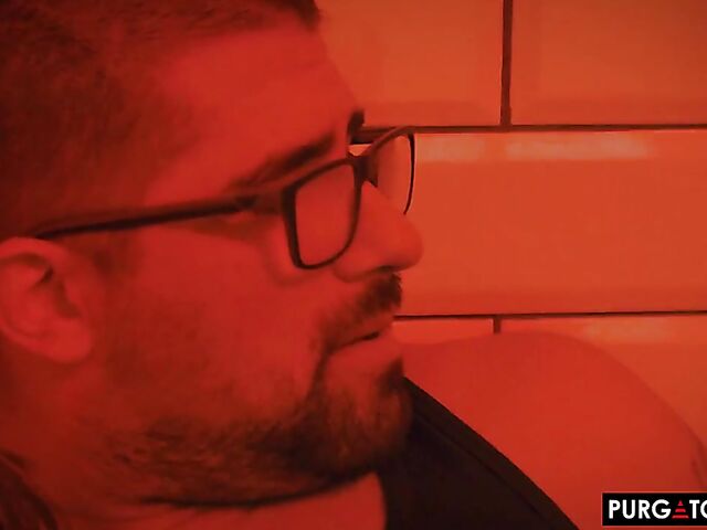 Bathroom threesome anal in the dark with inked Eden Ivy