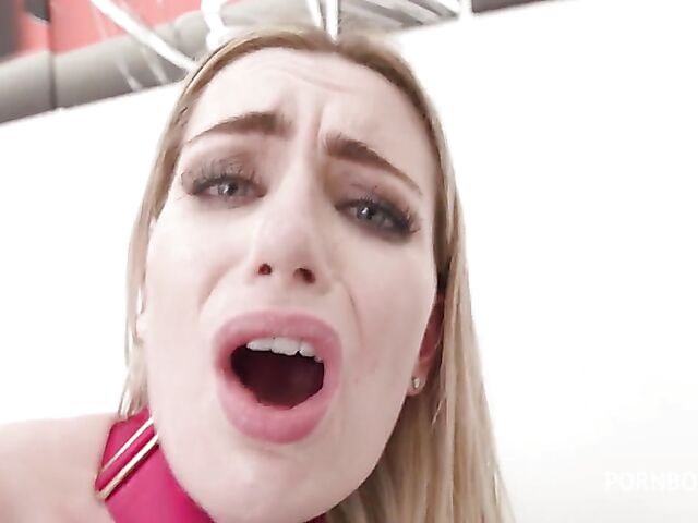 5 cocks DAP gangbang in stockings with long-legged Emily Belle