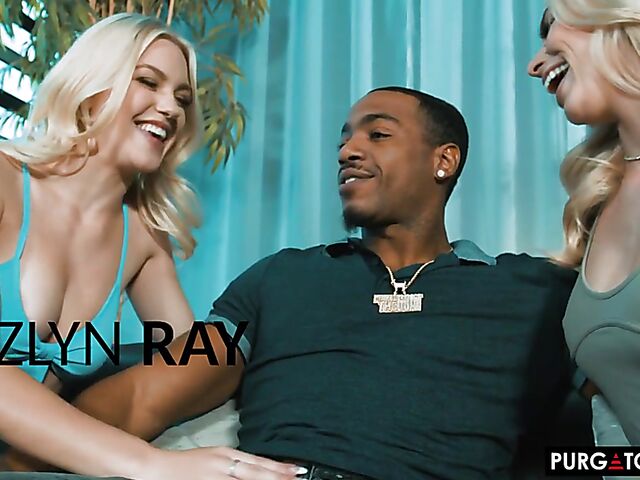 Interracial foursome with sexy blondes Jazlyn Ray and Kay Lovely