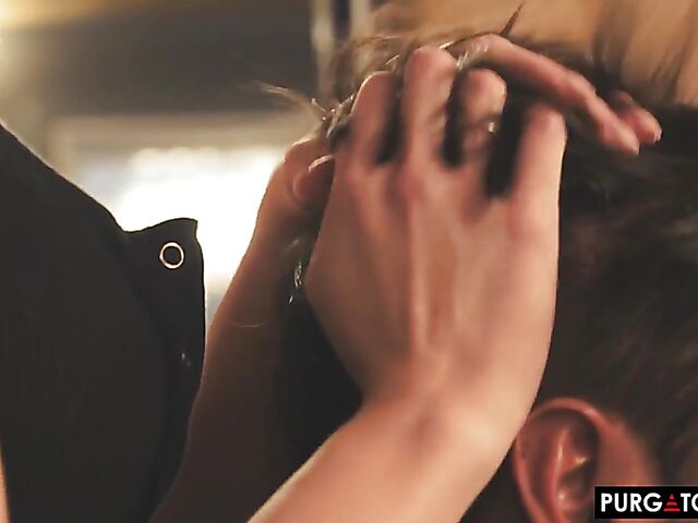 Blonde threesome at the barbershop featuring Chloe Creamy