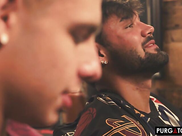 Blonde threesome at the barbershop featuring Chloe Creamy