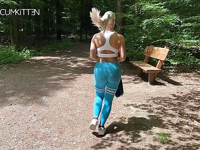 German outdoor sex in the forest with fitness MILF Lara Cumkitten