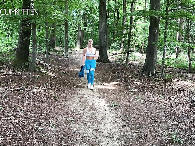 German outdoor sex in the forest with fitness MILF Lara Cumkitten