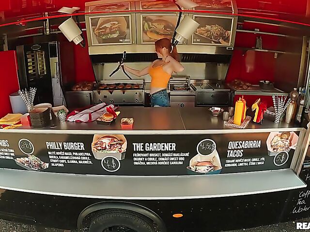 Food truck fuck with redhead glasses girl Scarlett Jones