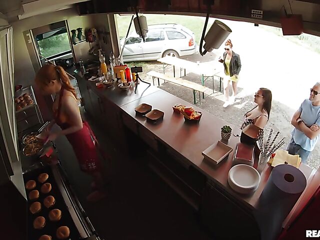 Food truck fuck with redhead glasses girl Scarlett Jones