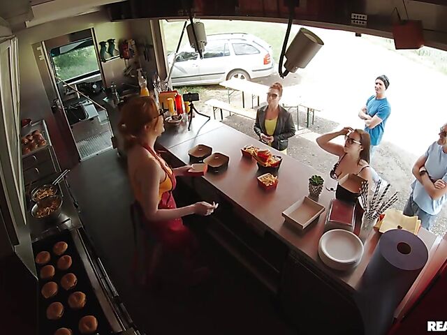 Food truck fuck with redhead glasses girl Scarlett Jones