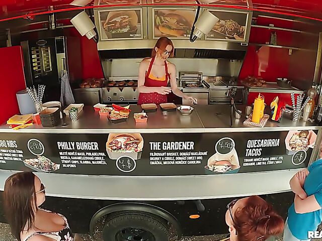 Food truck fuck with redhead glasses girl Scarlett Jones