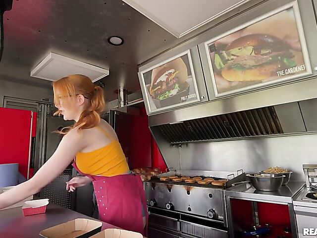 Food truck fuck with redhead glasses girl Scarlett Jones
