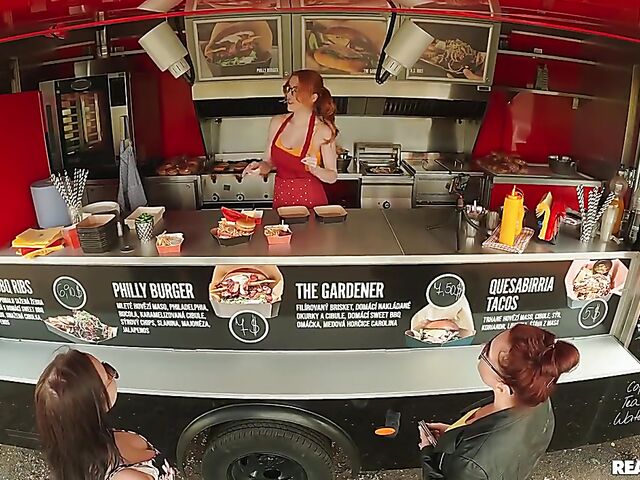 Food truck fuck with redhead glasses girl Scarlett Jones