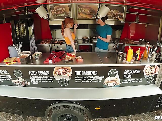 Food truck fuck with redhead glasses girl Scarlett Jones