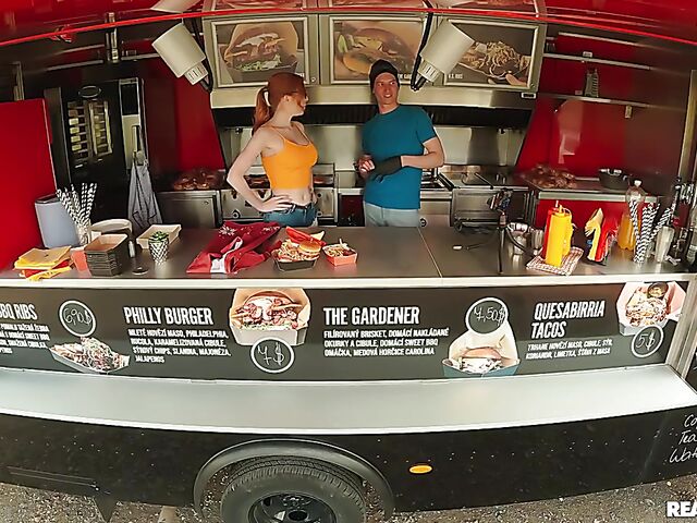 Food truck fuck with redhead glasses girl Scarlett Jones