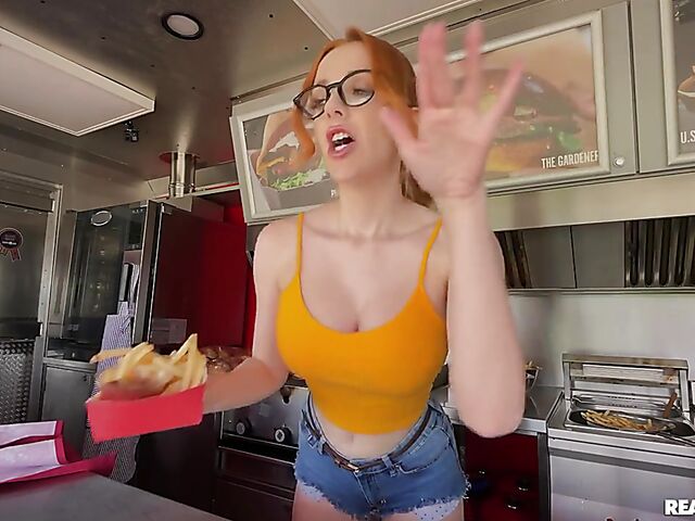 Food truck fuck with redhead glasses girl Scarlett Jones