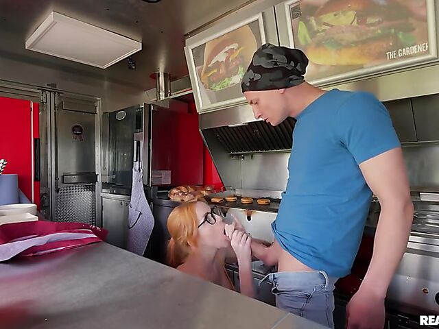 Food truck fuck with redhead glasses girl Scarlett Jones