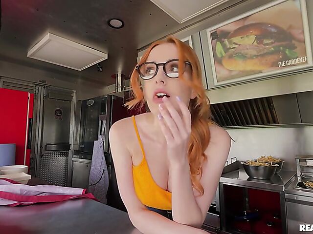 Food truck fuck with redhead glasses girl Scarlett Jones