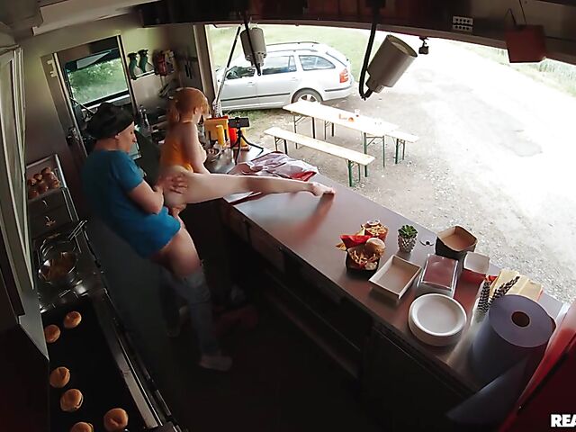 Food truck fuck with redhead glasses girl Scarlett Jones