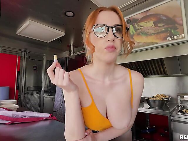 Food truck fuck with redhead glasses girl Scarlett Jones