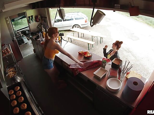 Food truck fuck with redhead glasses girl Scarlett Jones